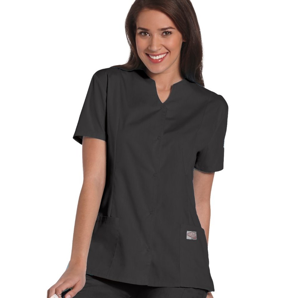 ScrubZone Women's Black Snap-Front Scrub Tunic
